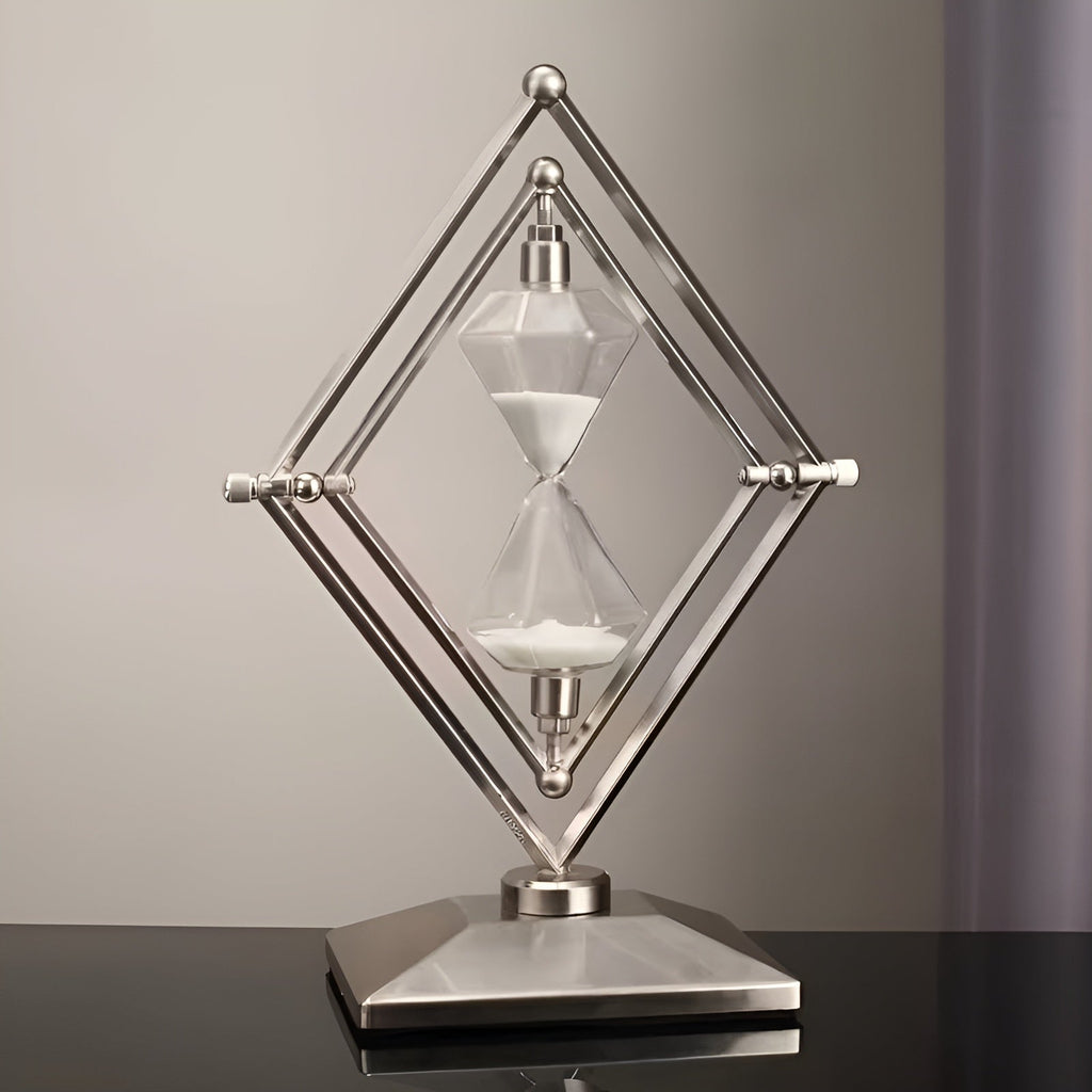 Geometric Metal Frame Hourglass – Meditation Timer with White Sand