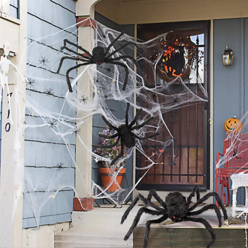 Giant Halloween spider, hairy black spider with red eyes and bendable legs, Halloween decoration for outdoors and indoor