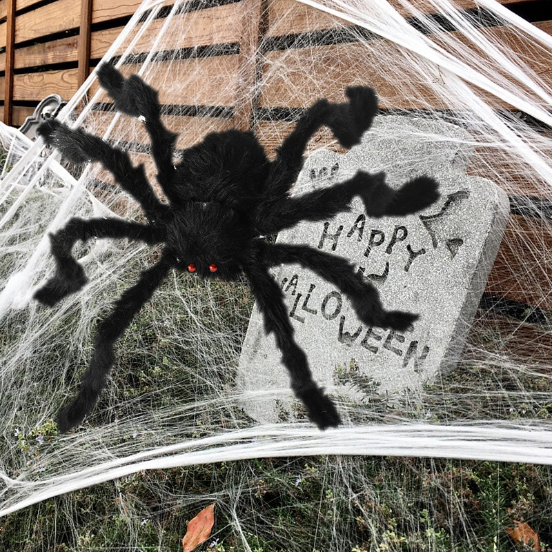 Giant Halloween spider, hairy black spider with red eyes and bendable legs, Halloween decoration for outdoors and indoor