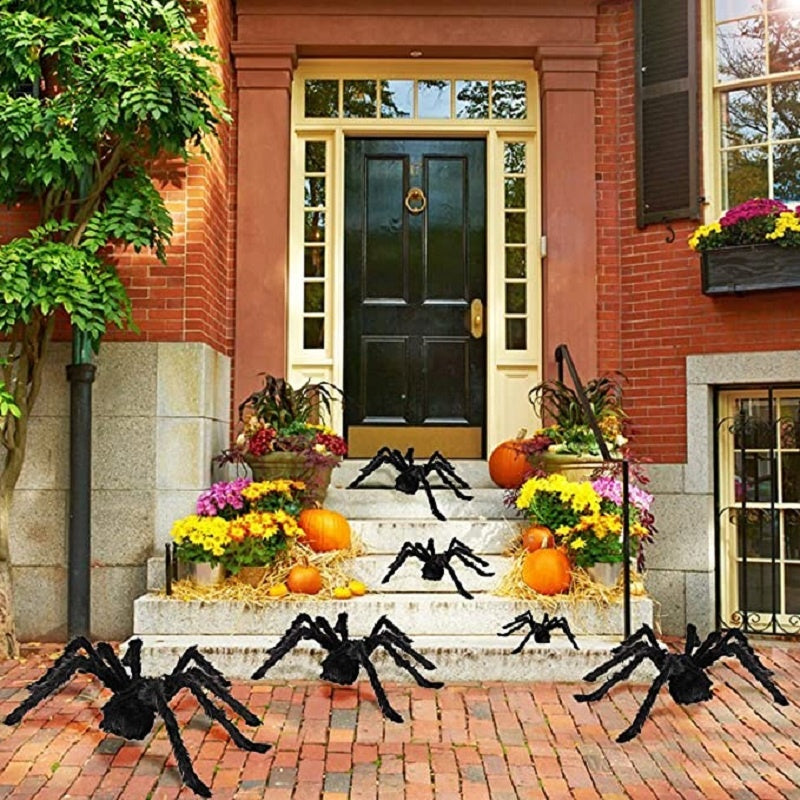Giant Halloween spider, hairy black spider with red eyes and bendable legs, Halloween decoration for outdoors and indoor