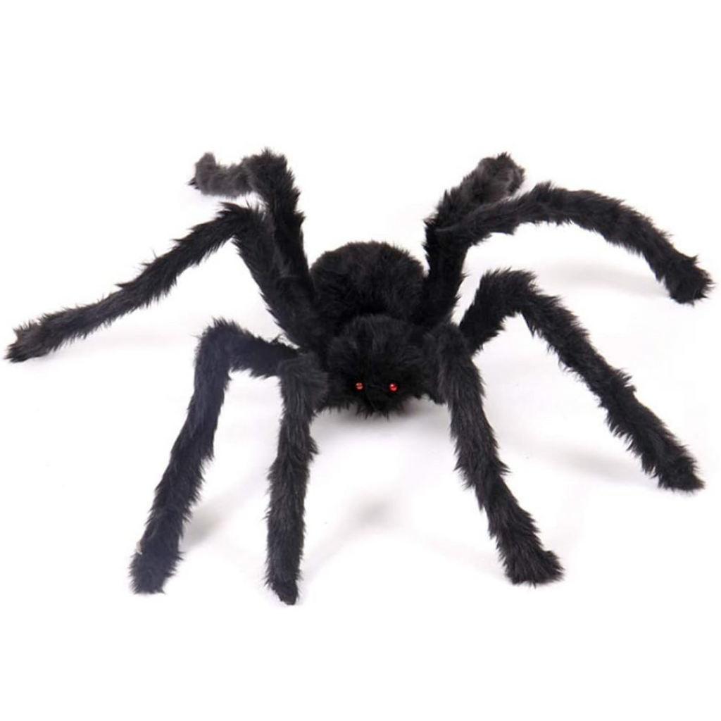 Giant Halloween spider, hairy black spider with red eyes and bendable legs, Halloween decoration for outdoors and indoor