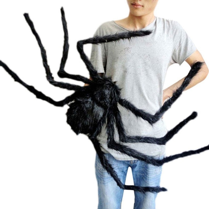 Giant Halloween spider, hairy black spider with red eyes and bendable legs, Halloween decoration for outdoors and indoor