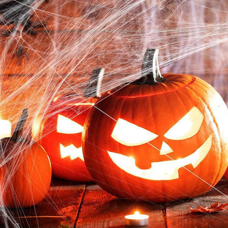 Giant spider web for Halloween 700 x 550 cm with stakes and hook, hairy black spider 30 cm with red eyes, outdoor decora