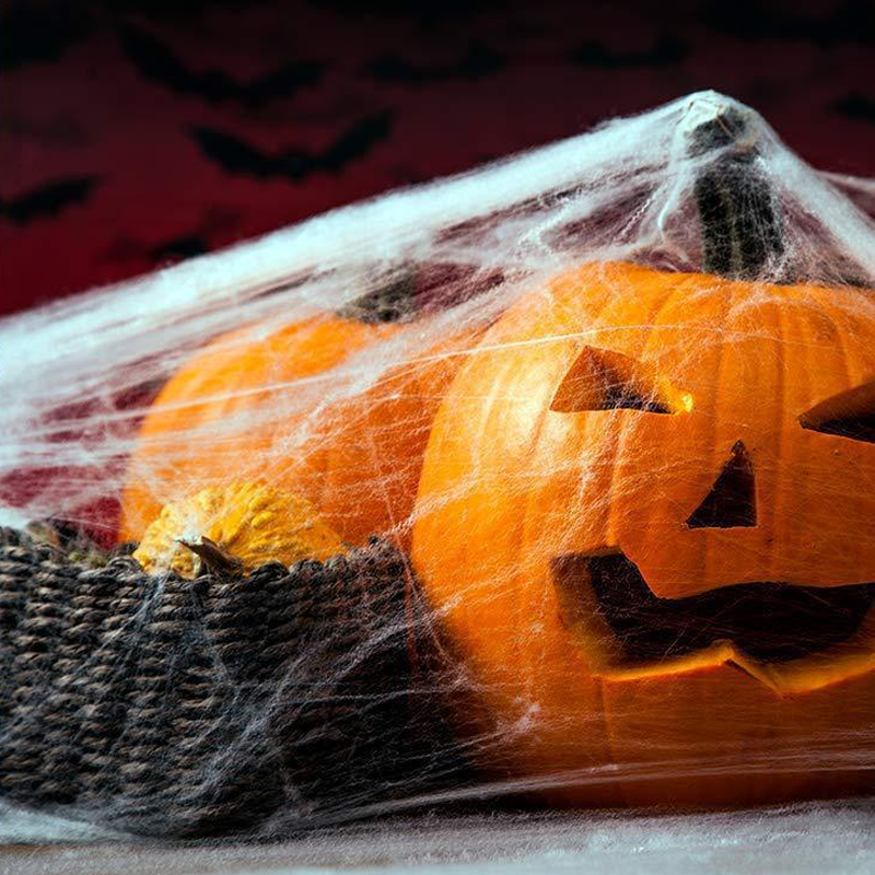 Giant spider web for Halloween 700 x 550 cm with stakes and hook, hairy black spider 30 cm with red eyes, outdoor decora