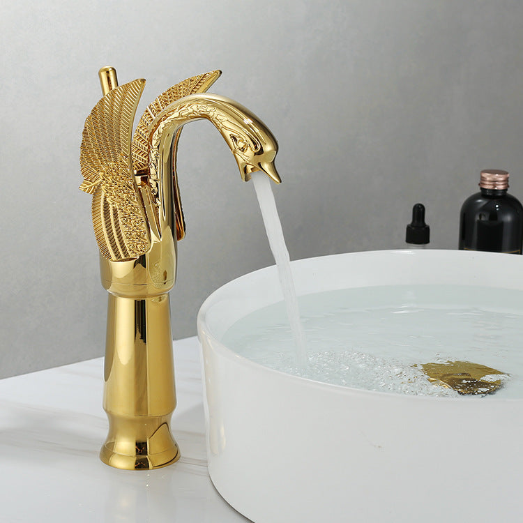 Golden Swan Basin Faucet with Hot and Cold Water Control