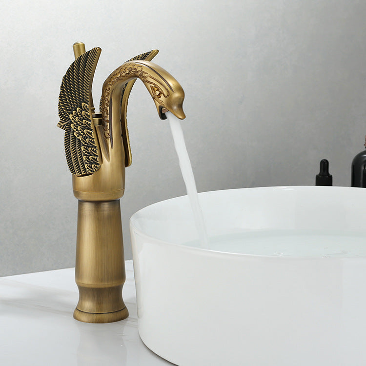 Golden Swan Basin Faucet with Hot and Cold Water Control