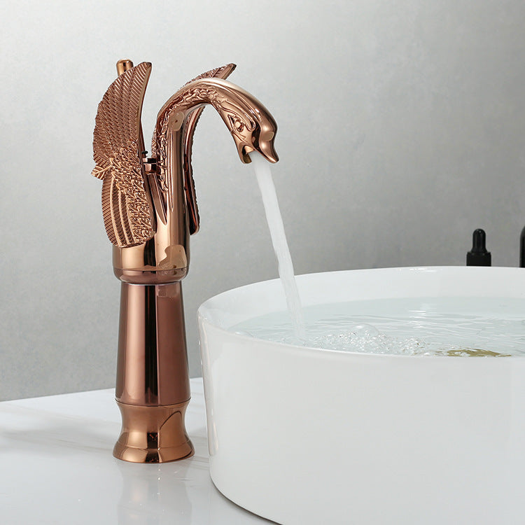 Golden Swan Basin Faucet with Hot and Cold Water Control