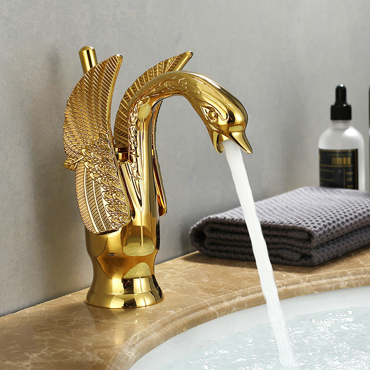 Golden Swan Basin Faucet with Hot and Cold Water Control