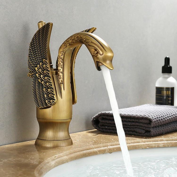 Golden Swan Basin Faucet with Hot and Cold Water Control