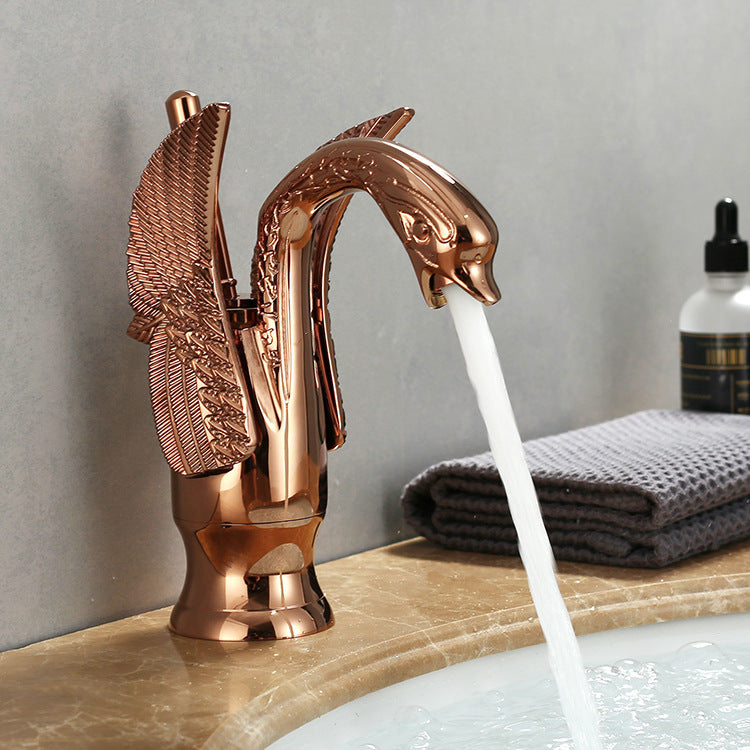 Golden Swan Basin Faucet with Hot and Cold Water Control