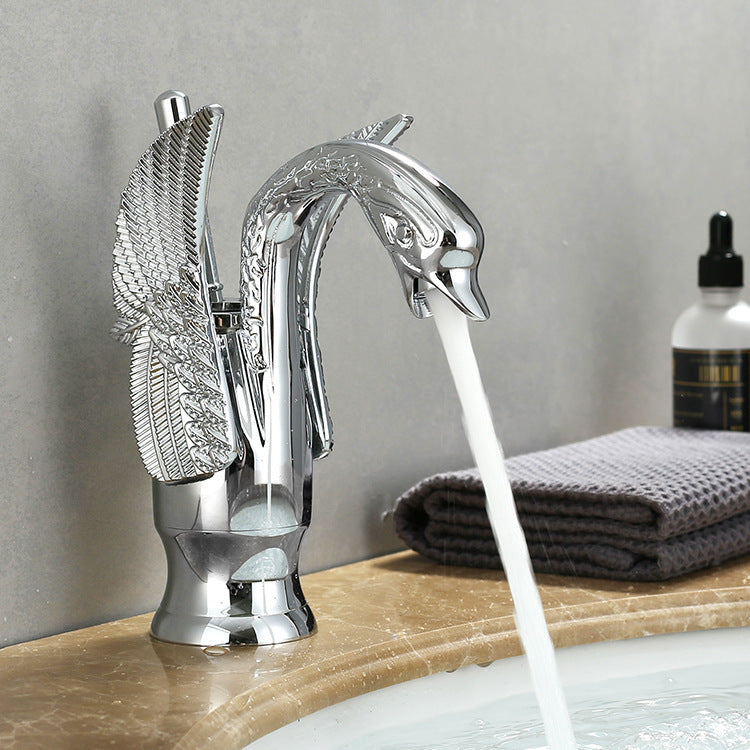 Golden Swan Basin Faucet with Hot and Cold Water Control