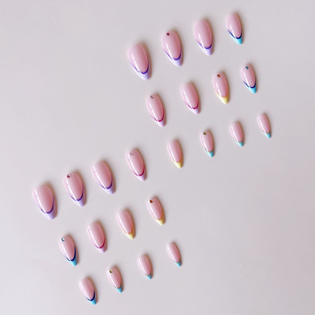Gradient Press-On Nails with 3D Accents