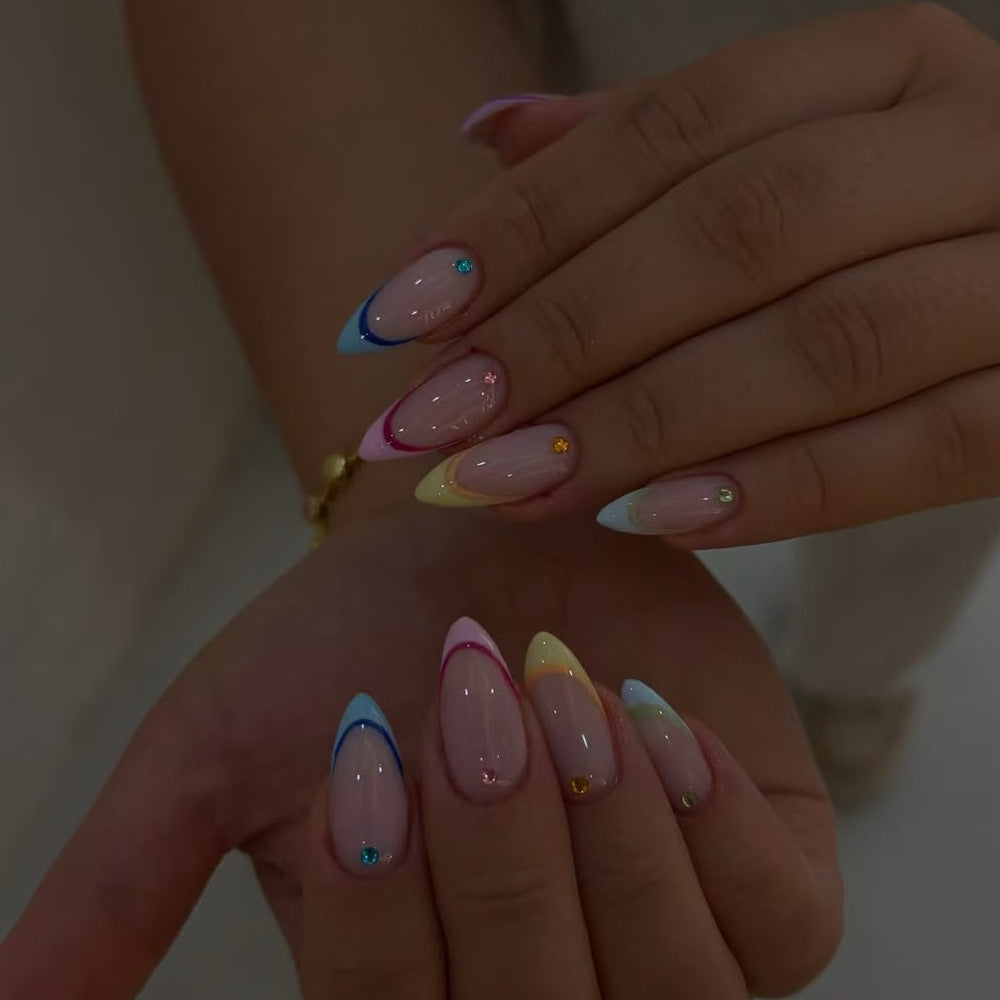 Gradient Press-On Nails with 3D Accents