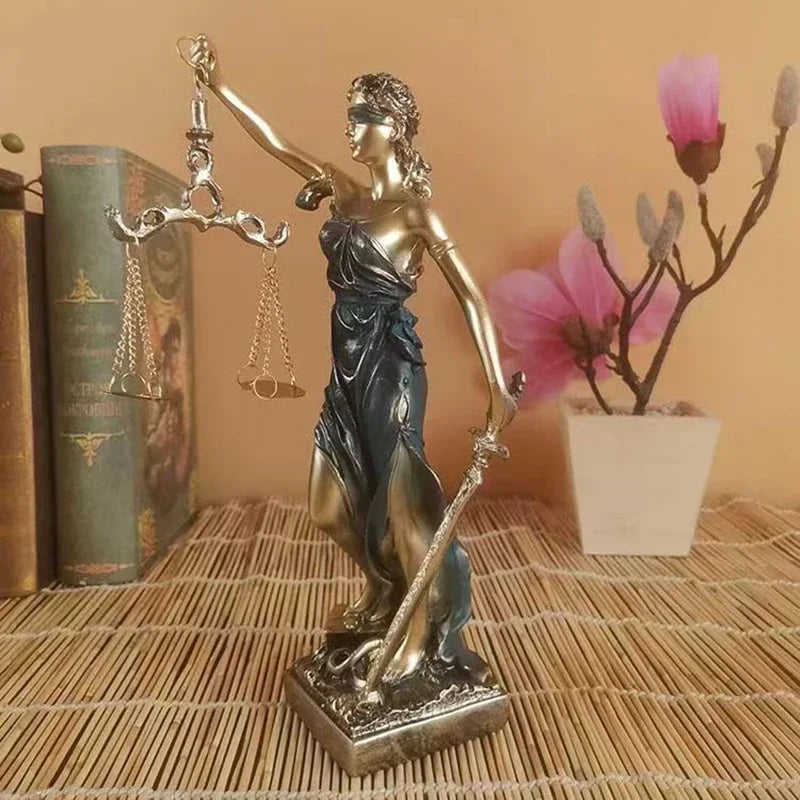 Greek Goddess of Justice Statue – Antique Bronze Resin Sculpture for Home & Office Decor