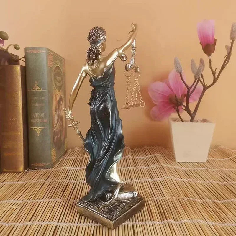 Greek Goddess of Justice Statue – Antique Bronze Resin Sculpture for Home & Office Decor
