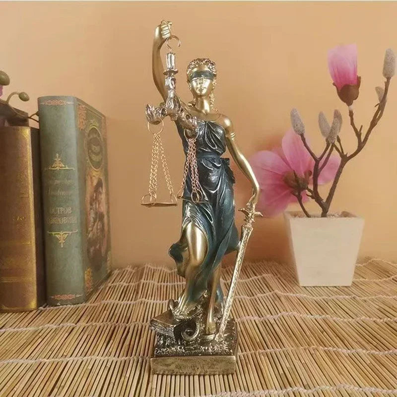 Greek Goddess of Justice Statue – Antique Bronze Resin Sculpture for Home & Office Decor