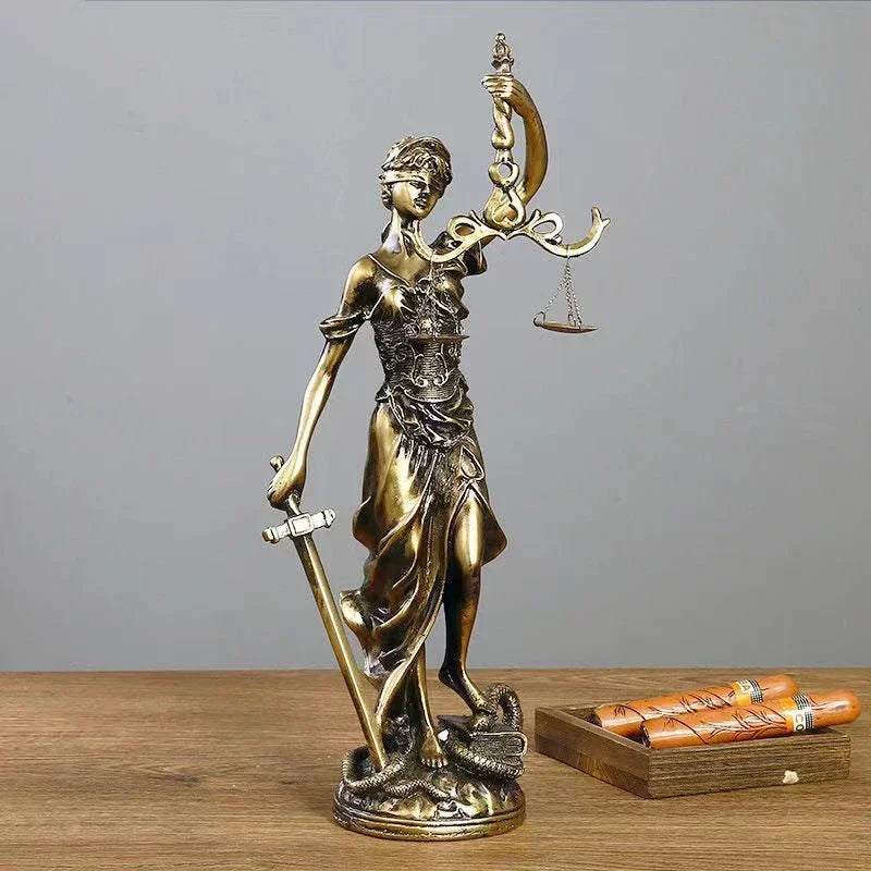 Greek Goddess of Justice Statue – Antique Bronze Resin Sculpture for Home & Office Decor