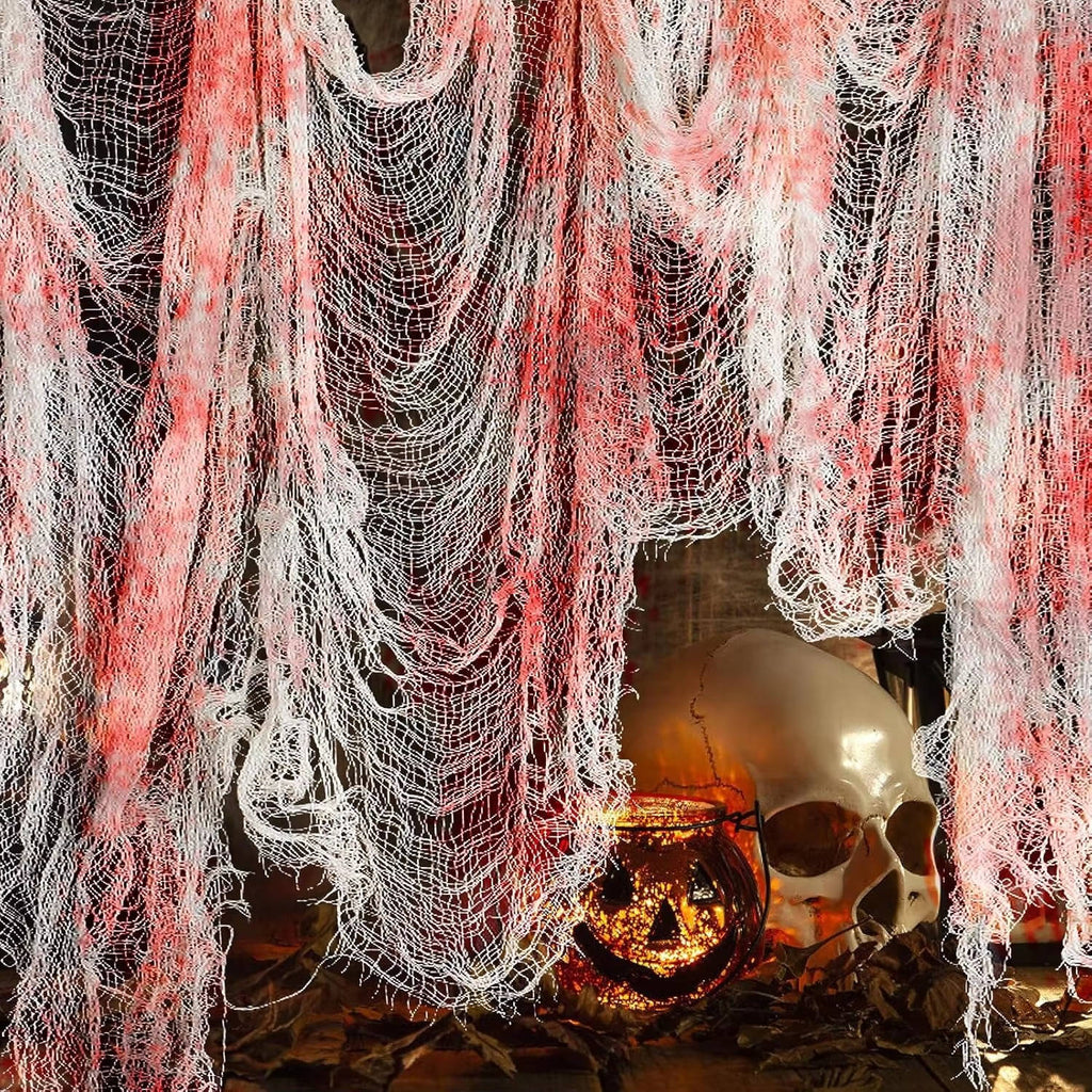 Halloween creepy cloth, torn spooky fabric to hang indoors and in the garden, black or blood-stained white, washable, cu