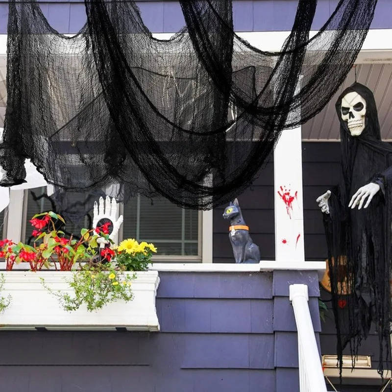 Halloween creepy cloth, torn spooky fabric to hang indoors and in the garden, black or blood-stained white, washable, cu
