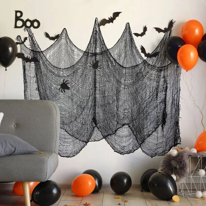 Halloween creepy cloth, torn spooky fabric to hang indoors and in the garden, black or blood-stained white, washable, cu