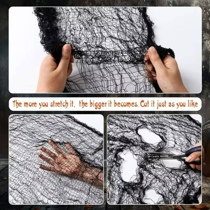 Halloween creepy cloth, torn spooky fabric to hang indoors and in the garden, black or blood-stained white, washable, cu