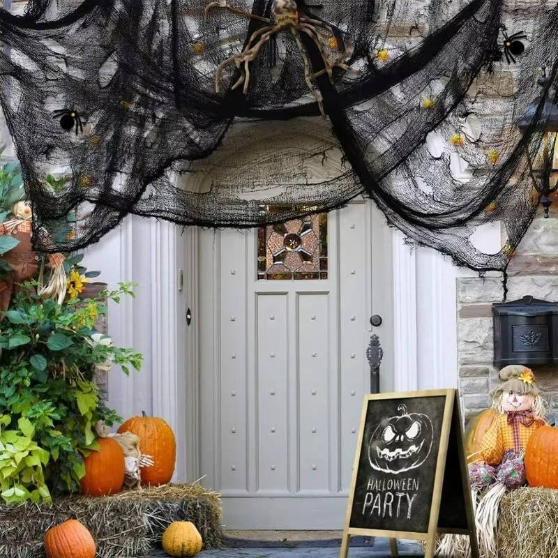 Halloween creepy cloth, torn spooky fabric to hang indoors and in the garden, black or blood-stained white, washable, cu