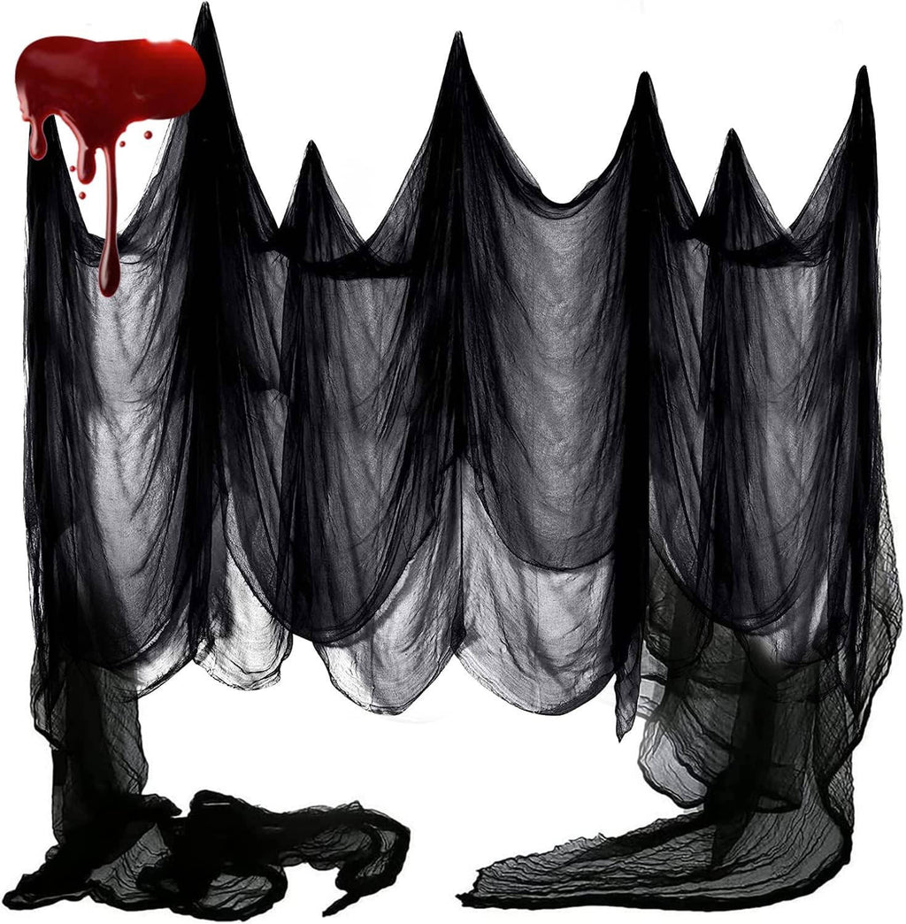 Halloween creepy cloth, torn spooky fabric to hang indoors and in the garden, black or blood-stained white, washable, cu