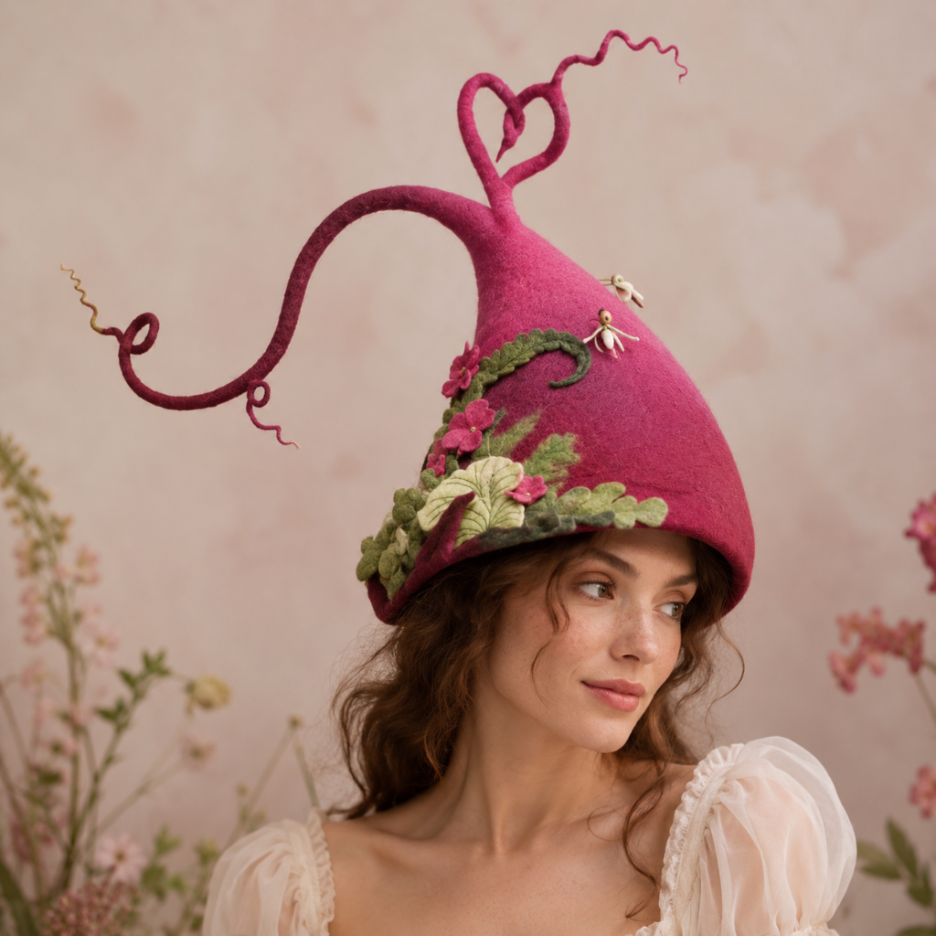 Halloween Witch Hat Felt with Curved Tip and Fantasy Decorations
