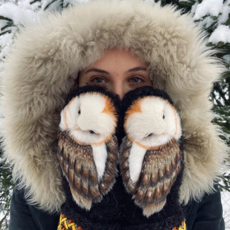 Hand Knitted Wool Nordic Owl Mittens