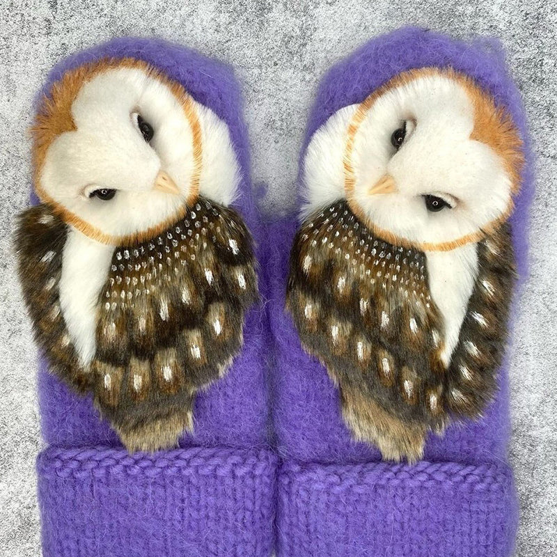 Hand Knitted Wool Nordic Owl Mittens