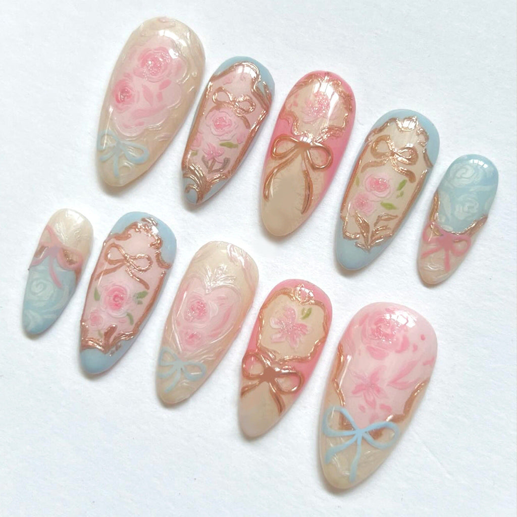 Handcrafted Floral Acrylic Press-On Nails