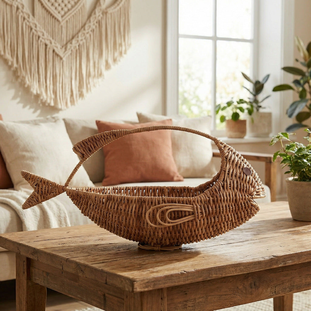 Handwoven Willow Fish Fruit Basket