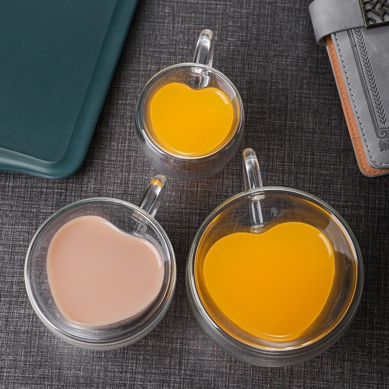 Heart-Shaped Double-Walled Glass Mug