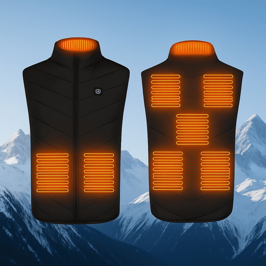 Heated Gilet Unisex with 3 Heat Levels on Back, Abdomen and Neck, Powered by USB Power Bank, Polyester with Thermal Lini