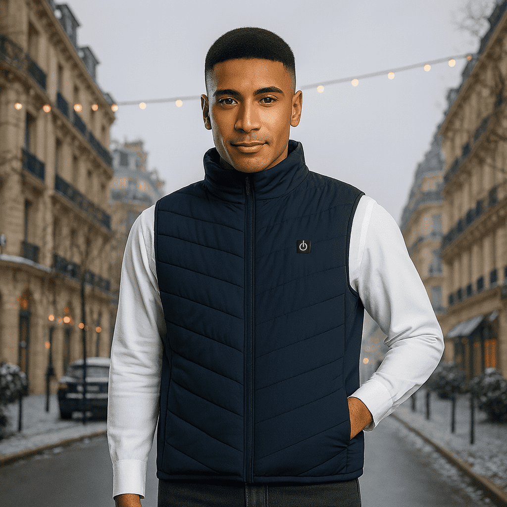 Heated Gilet Unisex with 3 Heat Levels on Back, Abdomen and Neck, Powered by USB Power Bank, Polyester with Thermal Lini