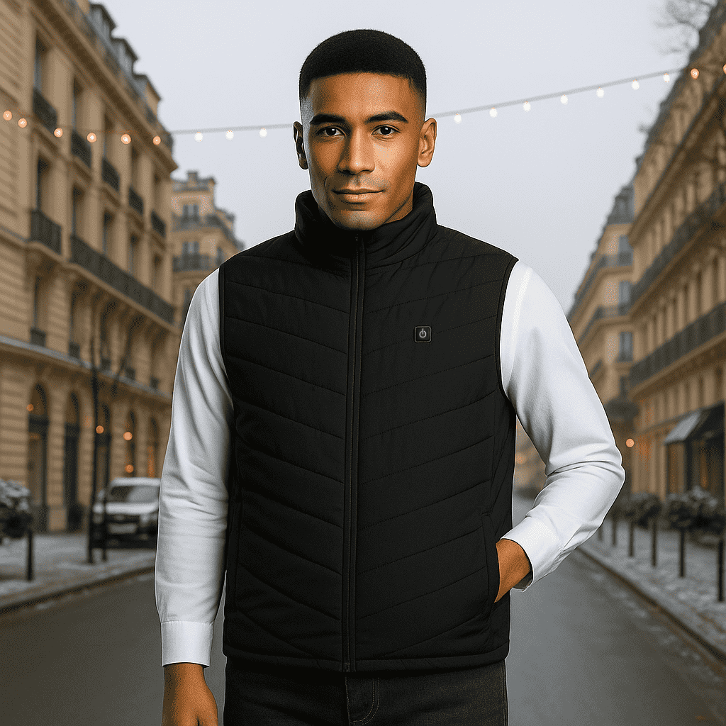 Heated Gilet Unisex with 3 Heat Levels on Back, Abdomen and Neck, Powered by USB Power Bank, Polyester with Thermal Lini