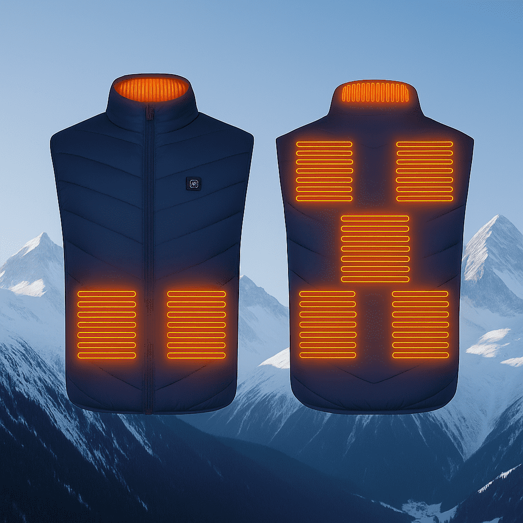 Heated Gilet Unisex with 3 Heat Levels on Back, Abdomen and Neck, Powered by USB Power Bank, Polyester with Thermal Lini