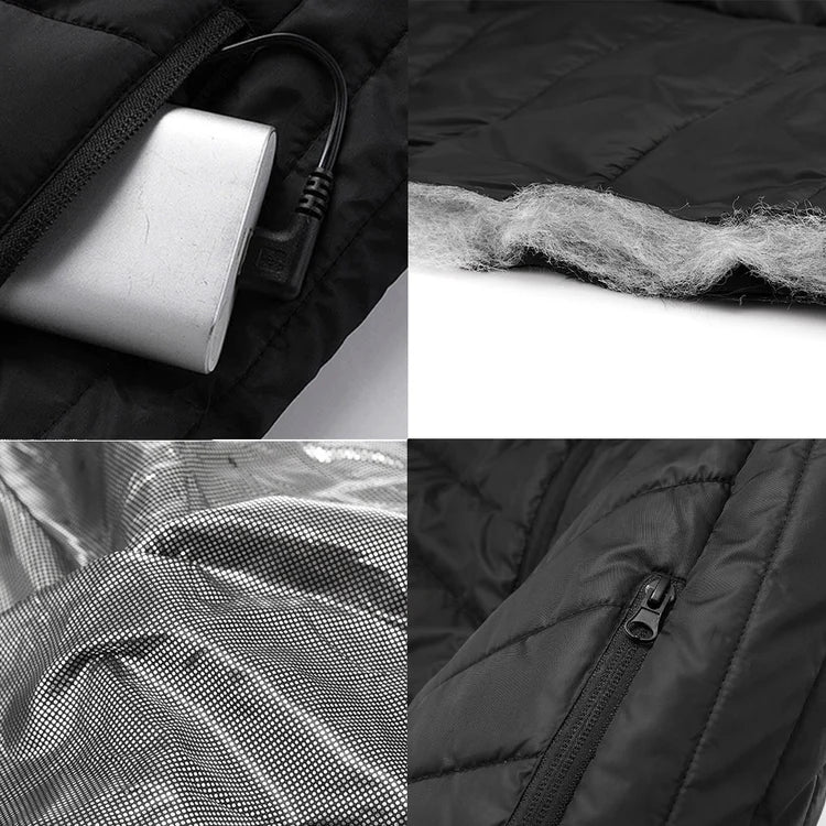 Heated Gilet Unisex with 3 Heat Levels on Back, Abdomen and Neck, Powered by USB Power Bank, Polyester with Thermal Lini