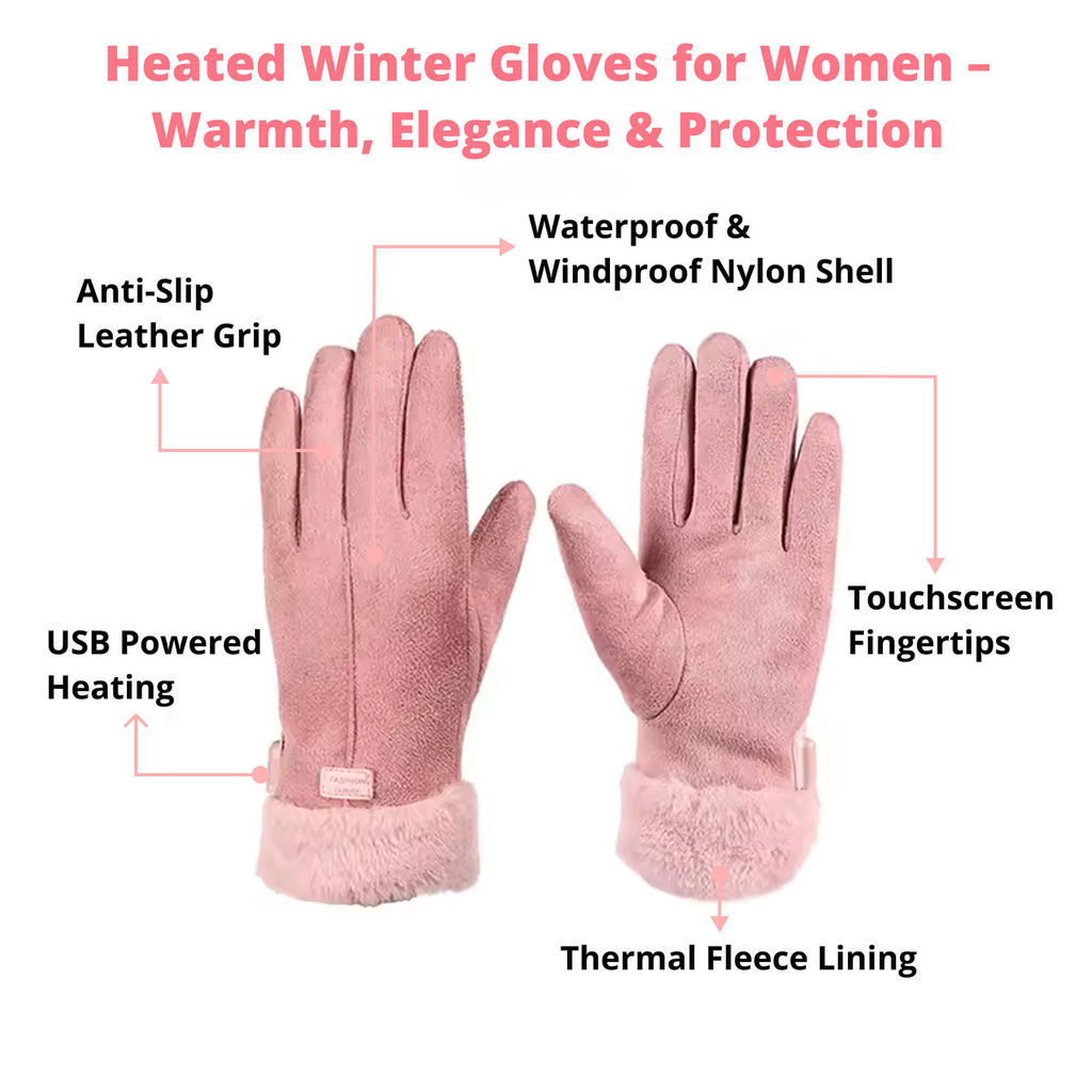 Heated Gloves for Women – Thermal Waterproof Winter Gloves with Touchscreen & USB Rechargeable