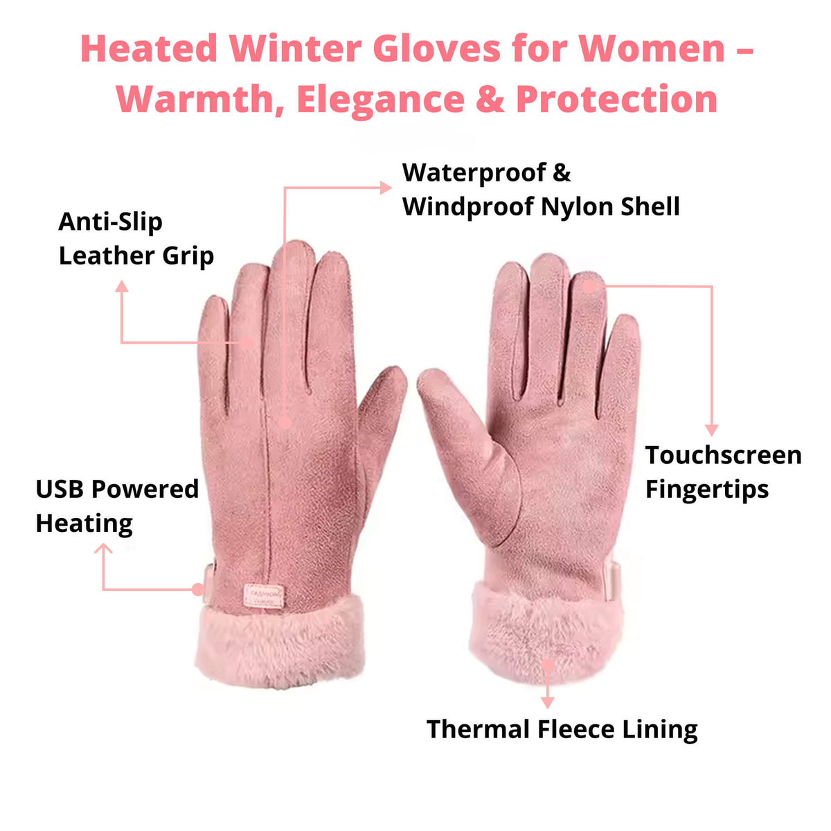 Heated Gloves for Women – Thermal Waterproof Winter Gloves with Touchscreen & USB Rechargeable