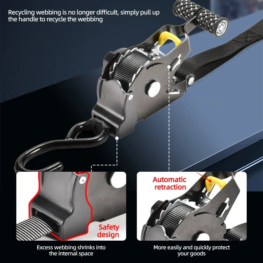 Heavy-Duty Auto Retractable Ratchet Straps for Secure Cargo