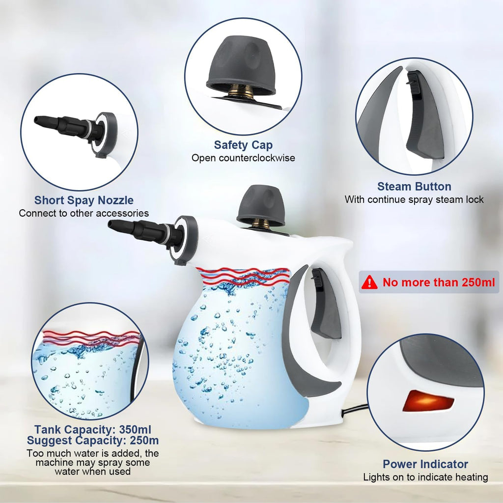 High-Pressure Handheld Steam Cleaner with 9-Piece Accessory Kit