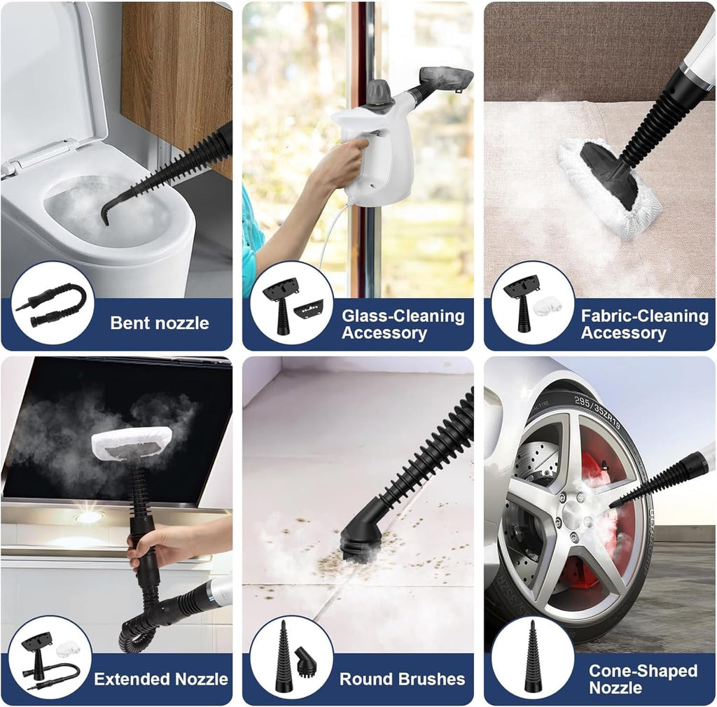 High-Pressure Handheld Steam Cleaner with 9-Piece Accessory Kit