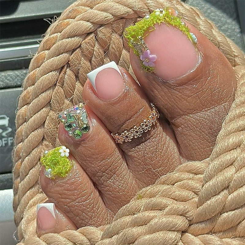 Holographic Glitter Press-On Toenail Set