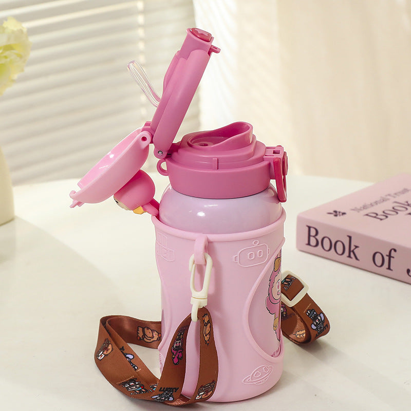 Insulated Water Bottle with Animal Design and Carry Strap