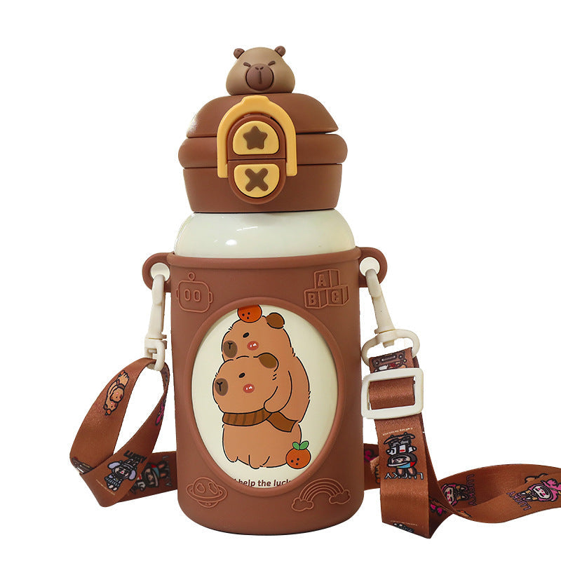 Insulated Water Bottle with Animal Design and Carry Strap
