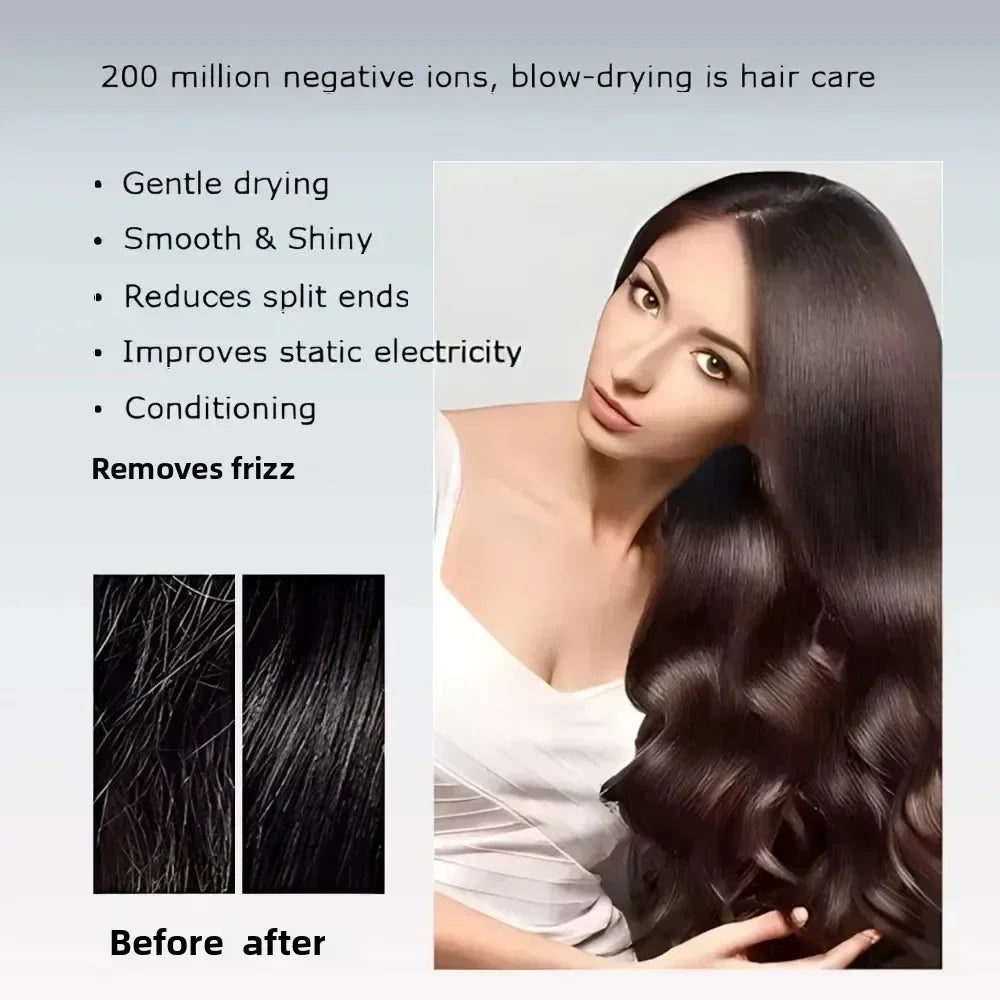 Ionic Hair Dryer with 200 Million Negative Ions and Smart Temperature Control