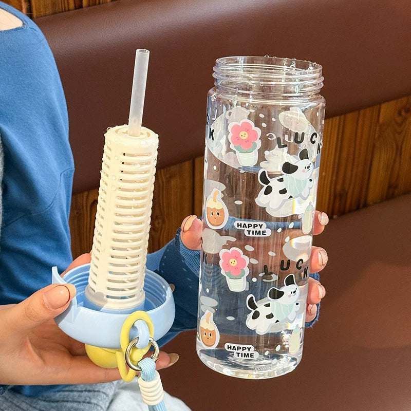 Kawaii Silicone-Topped Reusable Water Bottle with Carry Strap and Cute Dessert Print