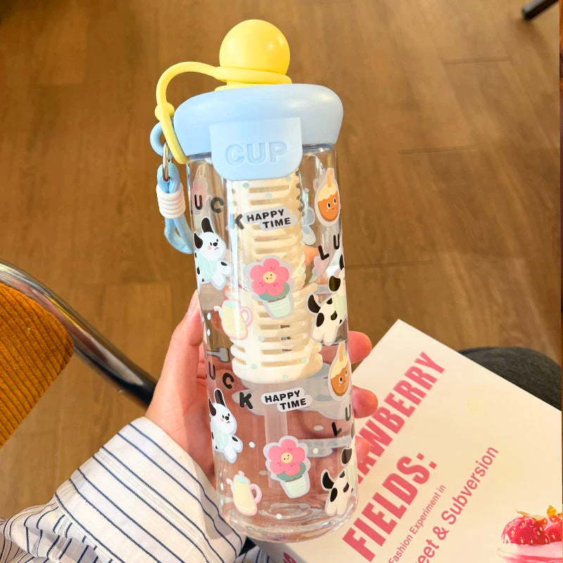 Kawaii Silicone-Topped Reusable Water Bottle with Carry Strap and Cute Dessert Print