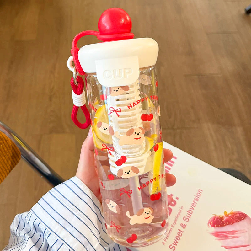 Kawaii Silicone-Topped Reusable Water Bottle with Carry Strap and Cute Dessert Print